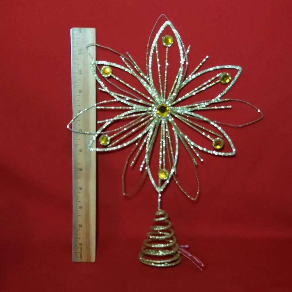 Holiday Home Jewel Flower Tree Topper Gold Glitter Sparkling Metal Wire Star Flo
